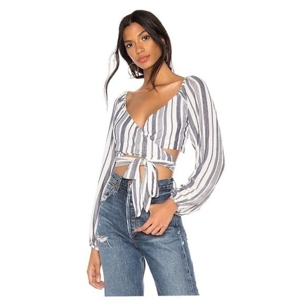 NWT superdown Piper blue white stripe wrap top